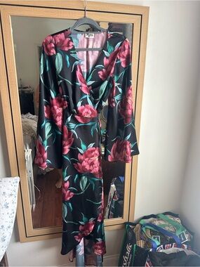 Show Me Your Mumu Floral Satin Wrap Dress